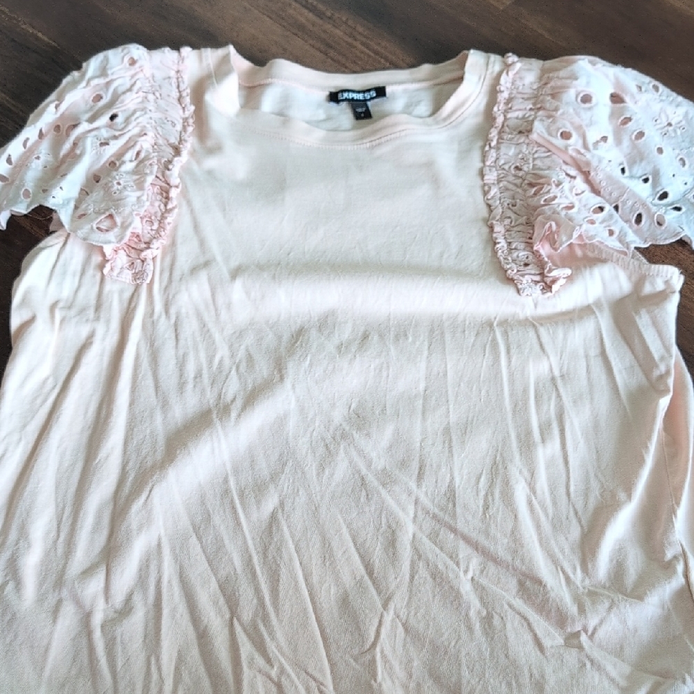 Express Pink Ruffled Short Sleeve Tee